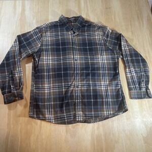 Eddie Bauer Mens XL Brown Blue Plaid Heavy Long SleeveFlannel Button Classic Fit